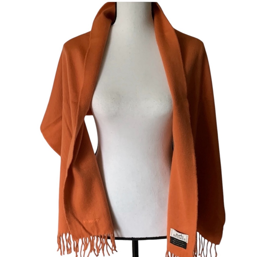 Hermes Authentic Orange Cashmere Scarf/Shawl - Picture 2 of 5